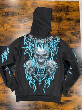 🌴Fresh Laundry Graphic Hoodie Skull Lightning Black Blue Size M